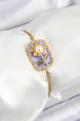 Zincir Mor Mineli Sanatsal Portre İnci Detaylı Papatya Model Gold Renk Kadın Bileklik - EBJ250628W35831 thumbnail 1