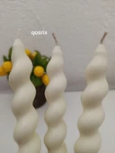 qosrix 3'lü Açık Krem Italyan Burgulu Şamdan Soya Mumu Doğal Kokulu Uzun Çubuk Konik Burgu Spiral Mum Dekoratif - 1