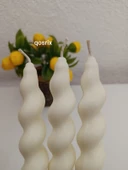 qosrix 3'lü Açık Krem Italyan Burgulu Şamdan Soya Mumu Doğal Kokulu Uzun Çubuk Konik Burgu Spiral Mum Dekoratif - 2