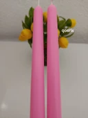 qosrix 2'li Pudra Pembe Şamdan Mumu 1. Kalite Soya Doğal Pudra Kokulu Uzun Çubuk Konik Mum Dekoratif - 3