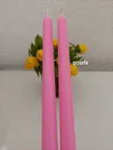 qosrix 2'li Pudra Pembe Şamdan Mumu 1. Kalite Soya Doğal Pudra Kokulu Uzun Çubuk Konik Mum Dekoratif - 2