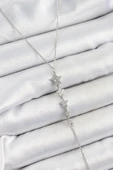 Pirinç Zirkon Taşlı Sıralı Yıldız Figürlü Y Model Gümüş Renk Kadın Kolye - EBJ250628W35857 thumbnail 1