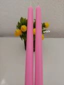 qosrix 2'li Pudra Pembe Şamdan Mumu 1. Kalite Soya Doğal Pudra Kokulu Uzun Çubuk Konik Mum Dekoratif - 1