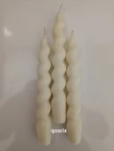 qosrix 3'lü Açık Krem Italyan Burgulu Şamdan Soya Mumu Doğal Kokulu Uzun Çubuk Konik Burgu Spiral Mum Dekoratif - 3