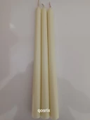 qosrix 3'lü Açık Krem Şamdan Soya Mumu 1. Kalite Soya Doğal Pudra Kokulu Uzun Çubuk Konik Mum Dekoratif thumbnail 5
