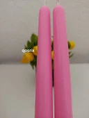 qosrix 2'li Pudra Pembe Şamdan Mumu 1. Kalite Soya Doğal Pudra Kokulu Uzun Çubuk Konik Mum Dekoratif - 4