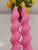 qosrix 2'li Pudra Pembe Italyan Burgulu Şamdan Soya Mumu Doğal Kokulu Uzun Çubuk Konik Burgu Spiral Mum thumbnail 2