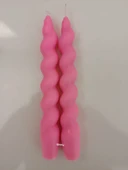 qosrix 2'li Pudra Pembe Italyan Burgulu Şamdan Soya Mumu Doğal Kokulu Uzun Çubuk Konik Burgu Spiral Mum thumbnail 3