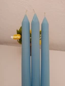 qosrix 3'lü Açık Mavi Şamdan Soya Mumu 1. Kalite Soya Doğal Pudra Kokulu Uzun Çubuk Konik Mum Dekoratif thumbnail 2