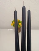 qosrix 3'lü Antrasit Gri Şamdan Soya Mumu 1. Kalite Doğal Vanilya Kokulu Uzun Çubuk Konik Mum Dekoratif - 1