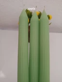 qosrix 3'lü Açık Yeşil Şamdan Soya Mumu 1. Kalite Doğal Vanilya Kokulu Uzun Çubuk Konik Mum Dekoratif thumbnail 2