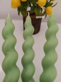 qosrix 3'lü Açık Yeşil Italyan Burgulu Şamdan Soya Mumu Doğal Kokulu Uzun Çubuk Konik Burgu Spiral Mum Dekoratif - 1
