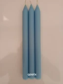 qosrix 3'lü Açık Mavi Şamdan Soya Mumu 1. Kalite Soya Doğal Pudra Kokulu Uzun Çubuk Konik Mum Dekoratif thumbnail 3