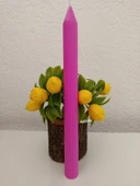 qosrix 3'lü Açık Pembe Şamdan Soya Mumu 1. Kalite Doğal Pudra Kokulu Uzun Çubuk Konik Mum Dekoratif - 4