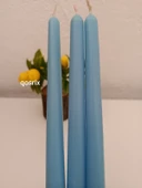 qosrix 3'lü Açık Mavi Şamdan Soya Mumu 1. Kalite Soya Doğal Pudra Kokulu Uzun Çubuk Konik Mum Dekoratif thumbnail 3