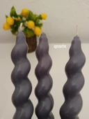 qosrix 3'lü Gri Italyan Burgulu Şamdan Soya Mumu Doğal Kokulu Uzun Çubuk Konik Burgu Spiral Mum Dekoratif - 1