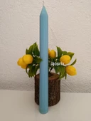 qosrix 3'lü Açık Mavi Şamdan Soya Mumu 1. Kalite Soya Doğal Pudra Kokulu Uzun Çubuk Konik Mum Dekoratif thumbnail 4