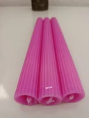 qosrix 3'lü Açık Pembe Şamdan Soya Mumu 1. Kalite Doğal Pudra Kokulu Uzun Çubuk Konik Mum Dekoratif - 3