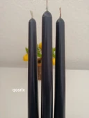 qosrix 3'lü Antrasit Gri Şamdan Soya Mumu 1. Kalite Doğal Vanilya Kokulu Uzun Çubuk Konik Mum Dekoratif - 2