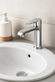 KROM LAVABO BATARYASI GÜMÜŞ PASLANMAZ PRİNÇ YÜKSEK GÖVDE GARANTİLİ BANYO MUSLUK AÇ KAPA ERGONOMİK - 2
