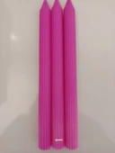 qosrix 3'lü Açık Pembe Şamdan Soya Mumu 1. Kalite Doğal Pudra Kokulu Uzun Çubuk Konik Mum Dekoratif - 2