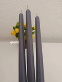 qosrix 3'lü Gri Şamdan Soya Mumu 1. Kalite Doğal Vanilya Kokulu Uzun Çubuk Konik Mum Dekoratif - 1