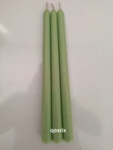 qosrix 3'lü Açık Yeşil Şamdan Soya Mumu 1. Kalite Doğal Vanilya Kokulu Uzun Çubuk Konik Mum Dekoratif thumbnail 3