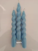 qosrix 3'lü Açık Mavi Italyan Burgulu Şamdan Soya Mumu Doğal Kokulu Uzun Çubuk Konik Burgu Spiral Mum Dekoratif - 3