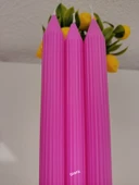 qosrix 3'lü Açık Pembe Şamdan Soya Mumu 1. Kalite Doğal Pudra Kokulu Uzun Çubuk Konik Mum Dekoratif - 1