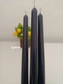 qosrix 3'lü Antrasit Gri Şamdan Soya Mumu 1. Kalite Doğal Vanilya Kokulu Uzun Çubuk Konik Mum Dekoratif - 3