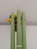 qosrix 3'lü Açık Yeşil Şamdan Soya Mumu 1. Kalite Doğal Vanilya Kokulu Uzun Çubuk Konik Mum Dekoratif thumbnail 2