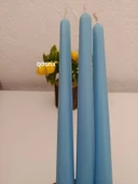 qosrix 3'lü Açık Mavi Şamdan Soya Mumu 1. Kalite Soya Doğal Pudra Kokulu Uzun Çubuk Konik Mum Dekoratif thumbnail 1