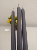 qosrix 3'lü Gri Şamdan Soya Mumu 1. Kalite Doğal Vanilya Kokulu Uzun Çubuk Konik Mum Dekoratif - 2