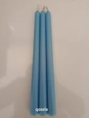qosrix 3'lü Açık Mavi Şamdan Soya Mumu 1. Kalite Soya Doğal Pudra Kokulu Uzun Çubuk Konik Mum Dekoratif thumbnail 6