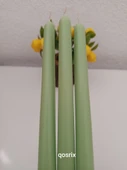 qosrix 3'lü Açık Yeşil Şamdan Soya Mumu 1. Kalite Doğal Vanilya Kokulu Uzun Çubuk Konik Mum Dekoratif thumbnail 1