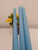 qosrix 3'lü Açık Mavi Şamdan Soya Mumu 1. Kalite Soya Doğal Pudra Kokulu Uzun Çubuk Konik Mum Dekoratif thumbnail 5