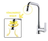 MUTFAK EVYE BATARYASI KROM MODERN 360 DERECE DÖNEBİLİR HAREKETLİ BAŞLIK PRİNÇ GÖVDE GARANTİ L MUSLUK - 3