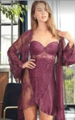 Monalisa Home 5389 Kadın Saten Sabahlıklı Gecelik Takım-mor - 1
