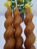 qosrix 3'lü Hardal Sarısı Italyan Burgulu Şamdan Soya Mumu Doğal Kokulu Uzun Çubuk Konik Burgu Spiral Mum Dekoratif - 1