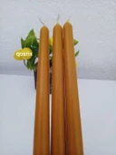 qosrix 3'lü Hardal Sarısı Şamdan Soya Mumu 1. Kalite Doğal Vanilya Kokulu Uzun Çubuk Konik Mum Dekoratif thumbnail 3