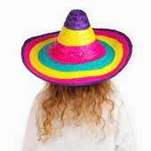 Sombrero Meksika Şapkası Renkli Örme Hasır Çocuk Boy thumbnail 2