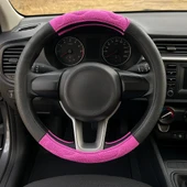 Deri Silikon Direksiyon Kılıfı Geçme 4 Parça Siyah Pembe - 1