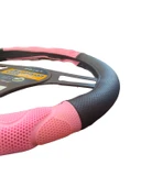 Deri Silikon Direksiyon Kılıfı Geçme 4 Parça Siyah Pembe - 3