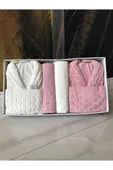 Hazal 8 Parça Aile Bornoz Takımı Krem Pudra - 1