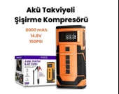 Kablosuz Şarjlı Taşınabilir Araç Akü Takviyeli, Powerbank Destekli Oto Hava Kompresörü - 1