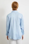 Viskon Saten Gömlek Mavi thumbnail 6