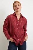 Organze Çizgili Gömlek Bordo thumbnail 1