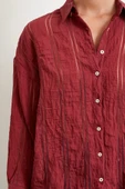 Organze Çizgili Gömlek Bordo thumbnail 4