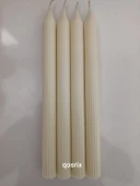 qosrix 4'lü Açık Krem Şamdan Soya Mumu 1. Kalite Soya Doğal Pudra Kokulu Uzun Çubuk Konik Mum Dekoratif - 1