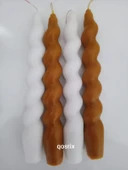 qosrix 4'lü Beyaz Hardal Sarısı Italyan Burgulu Şamdan Soya Mumu Doğal Kokulu Uzun Çubuk Konik Burgu Spiral Mum - 1